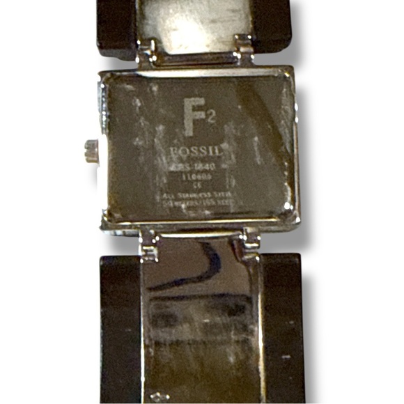 Fossil F2 Watch Womens Silver Tone Wood Grain Rectangle Bracelet Quartz WORKS - Picture 3 of 8